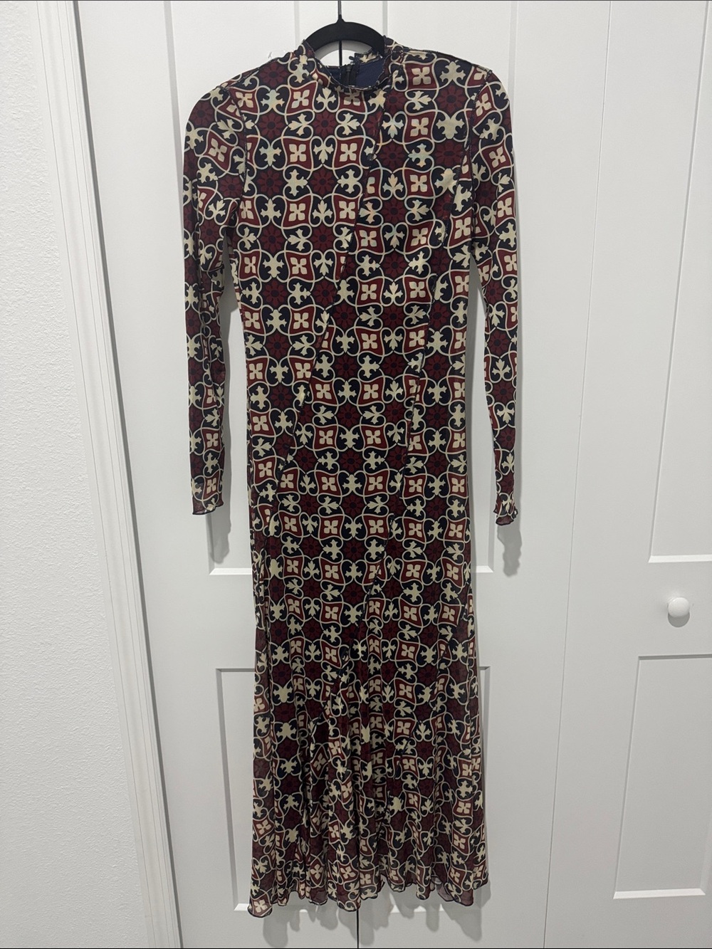 Recollections Burgundy and Cream Geometric Maxi Dress